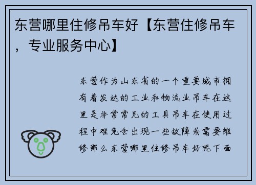 东营哪里住修吊车好【东营住修吊车，专业服务中心】